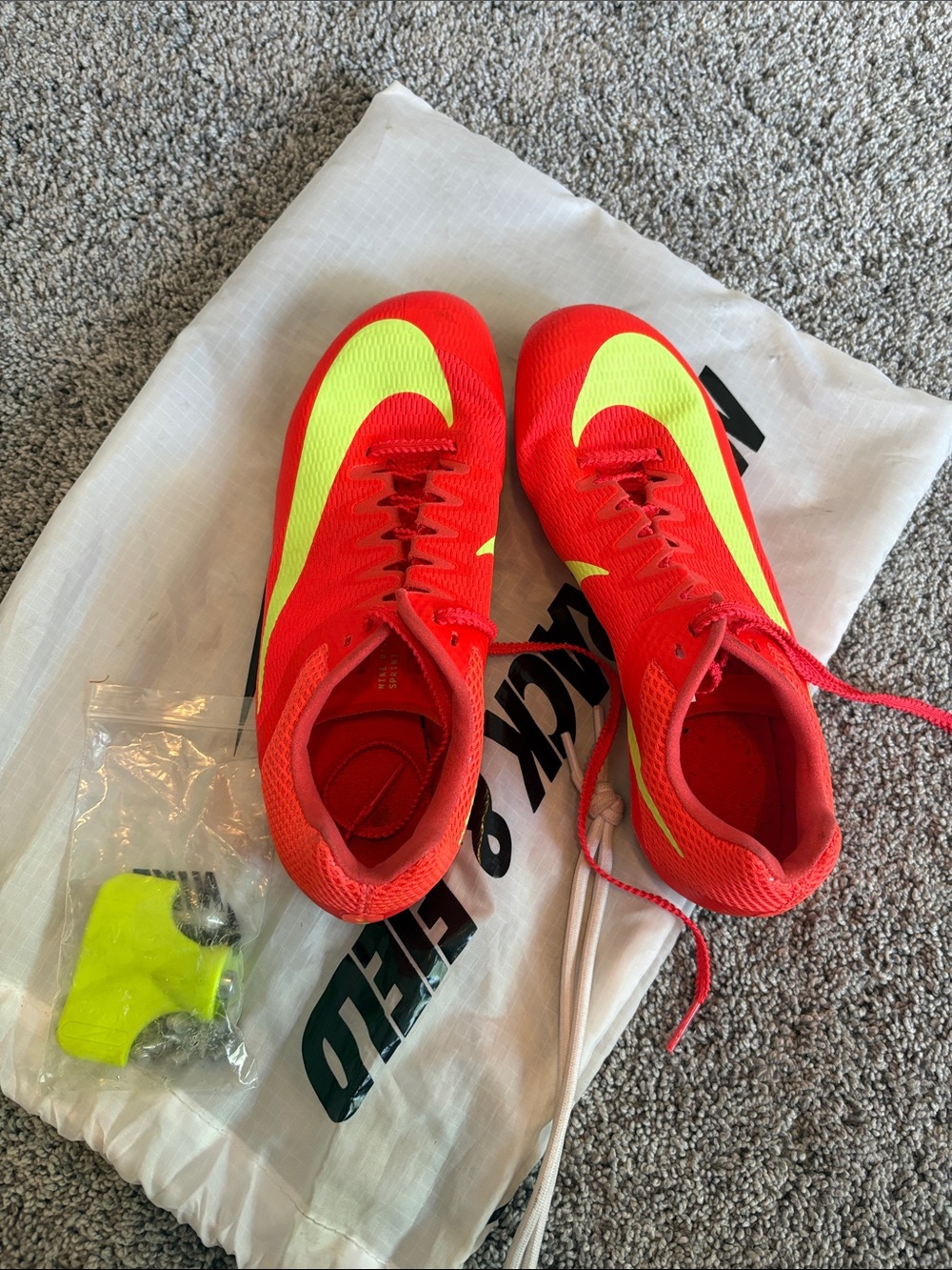 Nike Womans Red with Volt Swoosh Track and Field Sprinting Spikes